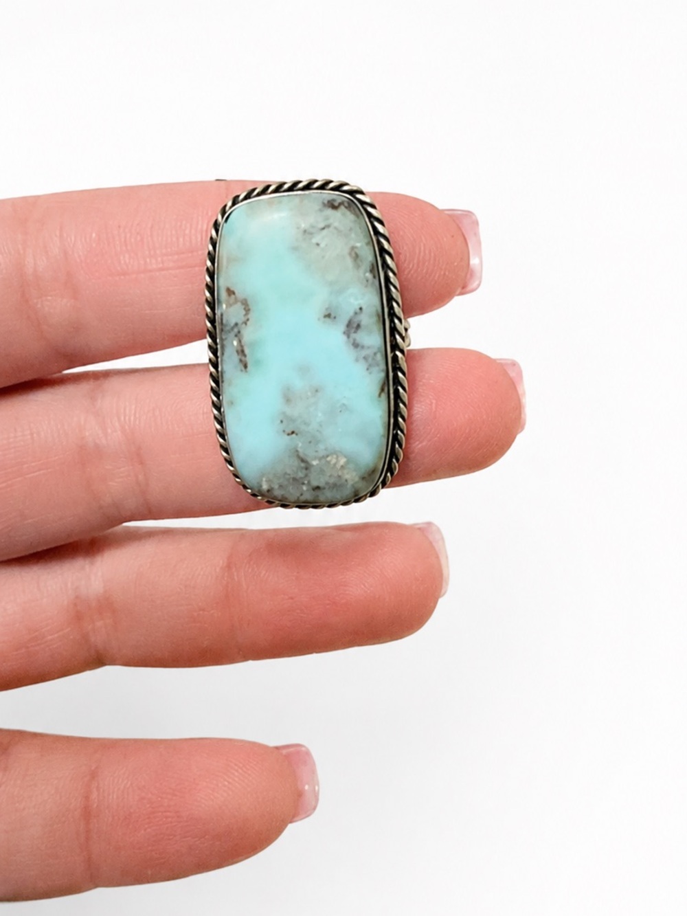Turquoise Stone Statement Ring - Light Blue Silver Accent
